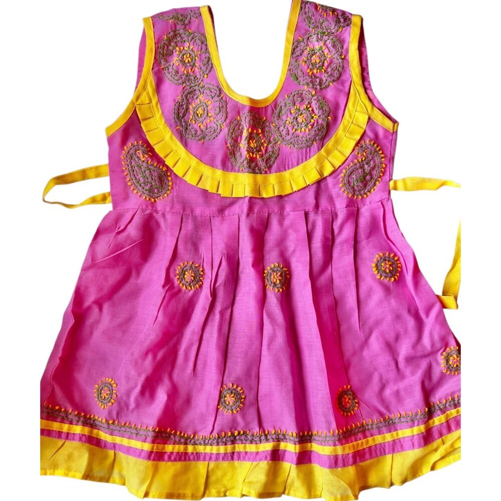 Girl’s Toddler Size 5 Hand Embroidered Pink and Yellow Dress Pleated